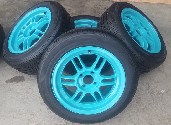 ล้อมือ2 Rpf1สีมิ้นท์ ขอบ15 4รู100 ยางเปอร์เช็น195/55/15  4 ล้อ