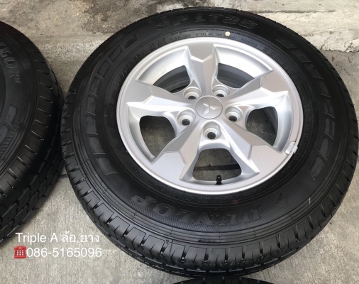ล้อแม็กป้ายแดง Mitsu Triton ขอบ 15 พร้อมยางป้ายแดง 215-70-15 Dunlop ปี 18 แม็กสวย ตุ่มยางอลัง