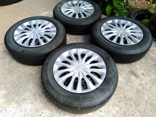 ล้อกระทะเก๋งซูซูกิ ขอบ15 4รู100 พร้อมยางบริดสโตน อีโคเปีย 185/65R15 ปี17,16 ชุด 4ล้อ