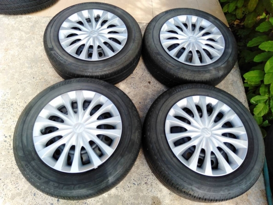 ล้อกระทะเก๋งซูซูกิ ขอบ15 4รู100 พร้อมยางบริดสโตน อีโคเปีย 185/65R15 ปี17,16 ชุด 4ล้อ
