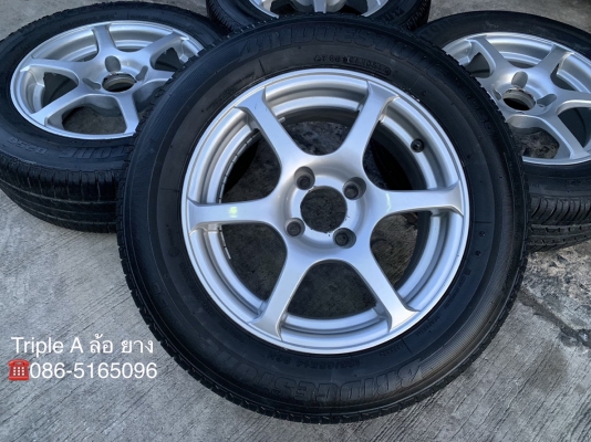 ล้อแม็ก 4รู100 PROMAX MODEL6 ขอบ 14 พร้อมยาง 185-65-14 Bridgestone ปี 14 สภาพดี ดอกยางหนาปึก
