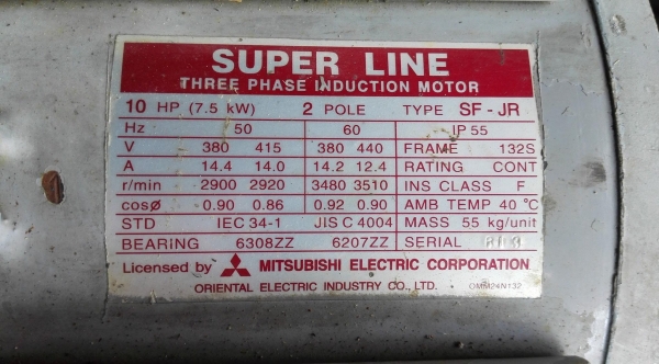มอเตอร์ไฟฟ้ากำลังรอบเร็ว Mitsubishi 2 POLE 2900 RPM 380V สภาพสวยลวดเดิมวิ่งนิ่มพร้อมใช้