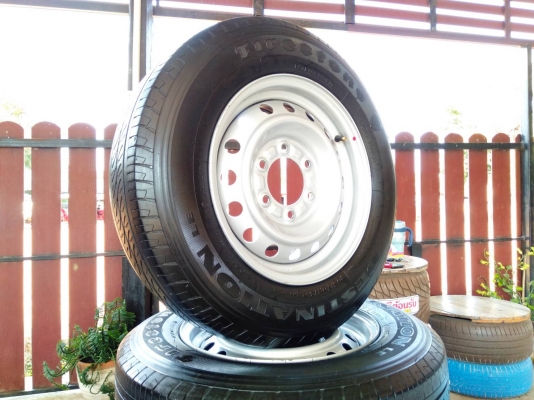 ล้อกระทะอีซูซุ ถอดป้ายแดง ขอบ15 6รู139.7 พร้อมยาง\% ไฟร์สโตน สวยๆ ชุด 4ล้อ