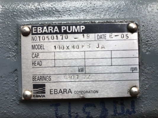 ขายหัวปั๊มน้ำหอยโข่ง Ebara 100x80FSJ ขนาดเข้า 4นิ้ว ออก 3นิ้ว ** ของใหม่ไม่เคยใช้งาน ** ใบพัดทองเหลือง อุปกรณ์หน้าแปลนเกลียวครบ พร้อมใช้งาน