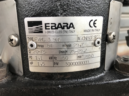 ขายปั๊มน้ำแบบตั้งแรงดันสูง Ebara 1.5HP. 380V made in Italy สภาพสวย หมุนนิ่ม พร้อมใช้งาน