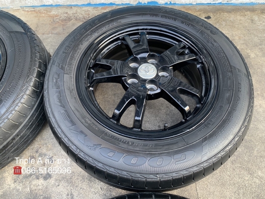ล้อแม็ก 5รู100 Toyota Prius ขอบ 15 สีดำ พร้อมยาง 195-65-15 GoodYear ปี 12