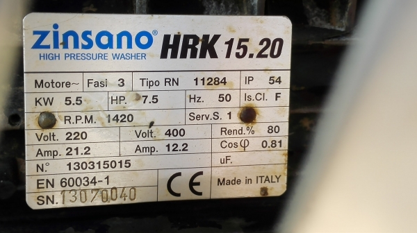 #ปั้มฉีดน้ำแรงดันสูงอิตาลี่ Zinsano ITALY 200 bar / 7.5 hp 380v