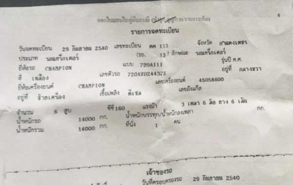 ขาย 650,000 รถเกรด CHAMPION 720 A เล่มทะเบียน ภาษีเต็ม เครื่องดี เกียร์แรง เอวแน่น ยางพอใช้ รถพร้อมใช้งาน เอกสารพร้อมโอน รถอยู่ ตาก 090-772-3710 090-772-3708
