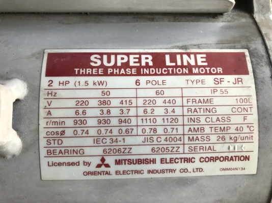 ขายมอเตอร์ Mitsubishi 2HP. 6Pole 380V รอบช้า คัวใหญ่แรงบิดเยอะ สภาพสวยเดิมๆ พร้อมใช้งาน มี 6ตัวครับ ขายมอเตอร์ Mitsubishi 2HP. 6Pole 380V รอบช้า คัวใหญ่แรงบิดเยอะ สภาพสวยเดิมๆ พร้อมใช้งาน มี 6ตัวครับ