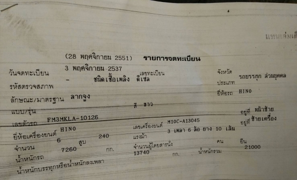 รถฮีโน่ 10 ล้อ ( หัวลาก ) FM3M 240 แรงม้า ( ปี 37 ) , ( มี ขาย 3 หัว. ) สนใจติดต่อ 081 - 6079515