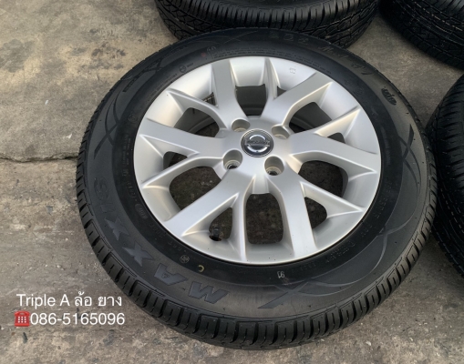 ล้อแม็ก 4รู100 Nissan Note,Almera ,March ขอบ 15 พร้อมยางป้ายแดง 185-65-15 Maxxis ปี 18 ดอกยางตุ่มเด้งๆ เส้นสีจัด