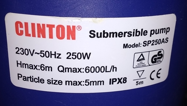 ปั๊มสูบน้ำไดโว่ clinton sp250as มือสอง 2ตัว สภาพดี ใช้งานปกติ