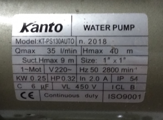 ปั๊มน้ำอัตโนมัติ kanto kt-ps130auto สภาพดี ใช้งานได้ปกติ ขายถูก