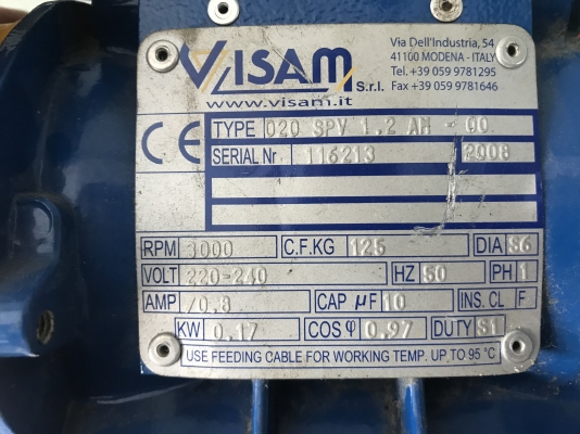 ขายมอเตอร์สั่น-เขย่า Visam 1/4HP. 220V ไฟบ้าน หายาก made in Italy สภาพสวยใหม่มาก ใช้งานไม่กี่ครั้ง หมุนนิ่ม สั่นแรง พร้อมใช้งาน