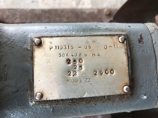 ขายปั๊มน้ำหอยโข่ง Ebara 50x40FSH ใบพัดทองเหลือง ขนาดเข้า 2นิ้ว ออก 1.5นิ้ว พร้อมมอเตอร์ 3HP. 380V สภาพดีเดิมๆ หมุนนิ่ม พร้อมใช้งาน