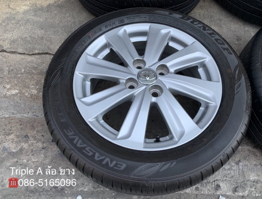 แม็ก Toyota Vios 8 ก้าน ขอบ 15 พร้อมยางป้ายแดง 185-60-15 Dunlop ปี 18 แม็กสวย ดอกยางเต็มๆ มีตุ่ม