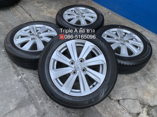แม็ก Toyota Vios 8 ก้าน ขอบ 15 พร้อมยางป้ายแดง 185-60-15 Dunlop ปี 18 แม็กสวย ดอกยางเต็มๆ มีตุ่ม