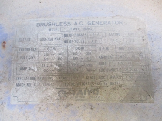 Airman SDG500S-304 : เครื่องปั่นไฟ นำเข้า 500KVA โทร. 080-6565422 (หนิง)