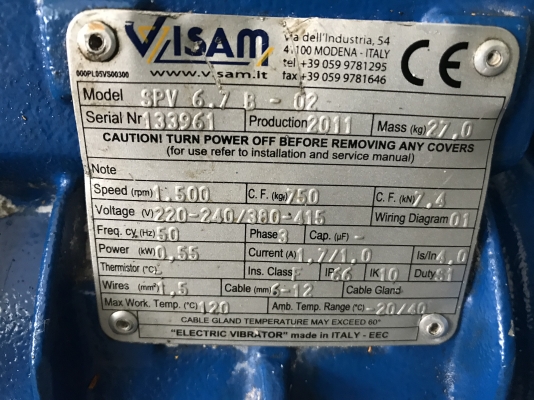ขายมอเตอร์สั่น-เขย่า Visam 0.55Kw. 380V made in Italy สภาพสวย หมุนนิ่ม สั่นแรง พร้อมใช้งาน