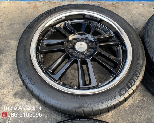 ล้อแม็ก Kranze 5รู100 ขอบ17 สีดำขอบเงา พร้อมยาง 215-45-17 ปี16