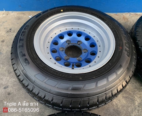 ล้อแม็ก 6รู139 ขอบ 15 สีฟ้าขอบเงา พร้อมยางใหม่ป้ายแดง 215-70-15 Dunlop ปลายปี 18