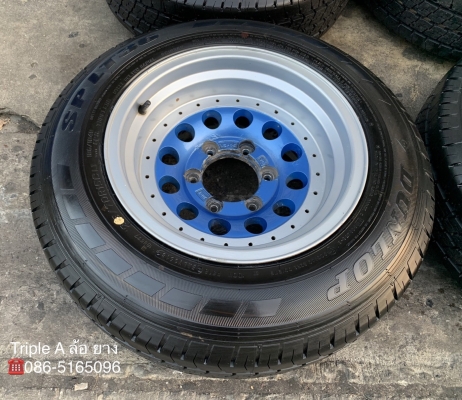 ล้อแม็ก 6รู139 ขอบ 15 สีฟ้าขอบเงา พร้อมยางใหม่ป้ายแดง 215-70-15 Dunlop ปลายปี 18