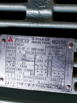 มอเตอร์ 15 แรงม้า 1400รอบ 380V.  0833554933