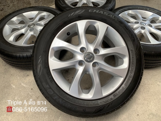 ล้อแม็ก Nissan March ขอบ 15 สีบอร์น พร้อมยาง 185-60-15 Dunlop ปี 18 แม็กสวย ดอกยางเต็มๆ