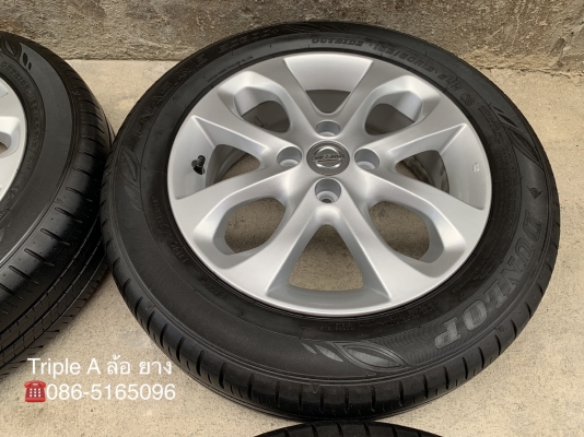 ล้อแม็ก Nissan March ขอบ 15 สีบอร์น พร้อมยาง 185-60-15 Dunlop ปี 18 แม็กสวย ดอกยางเต็มๆ