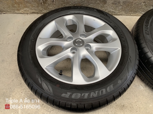 ล้อแม็ก Nissan March ขอบ 15 สีบอร์น พร้อมยาง 185-60-15 Dunlop ปี 18 แม็กสวย ดอกยางเต็มๆ