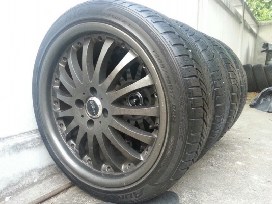 ล้อ17Advan 4รู100 กว้าง7.5ออฟ40 + ยาง Aurora 205/45/17 ปี09