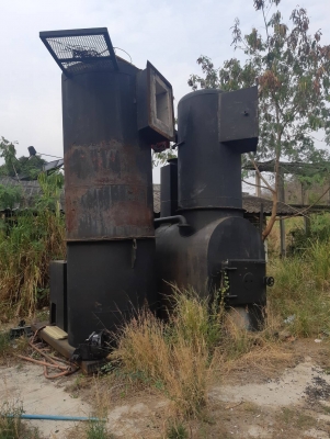 เตาเผาขยะ 2 หัวเผา เผาขยะ 1 หัว เผาควัน 1 หัว ระบบ ดักฝุ่นด้วยน้ำ ใช้น้ำมันดีเซล ราคา 120,000 บาท