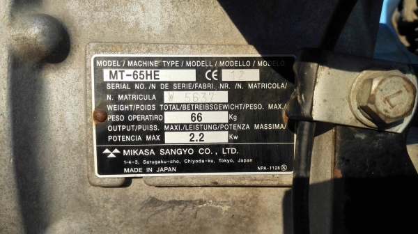 เครื่องตบดินกระโดดญี่ปุ่น MIKASA JAPAN เครื่องเบนซิน HONDA GX 100 แรงตบ 1300 kg ลงตู้เก่านอก สภาพสวย