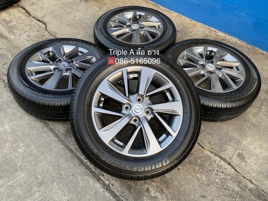 แม็กป้ายแดง Nissan Almera Sportech ขอบ 15 พร้อมยางป้ายแดง 185-65-15 Bridgestone แม็กสวยกริ๊บ ดอกเต็มๆ มีตุ่ม