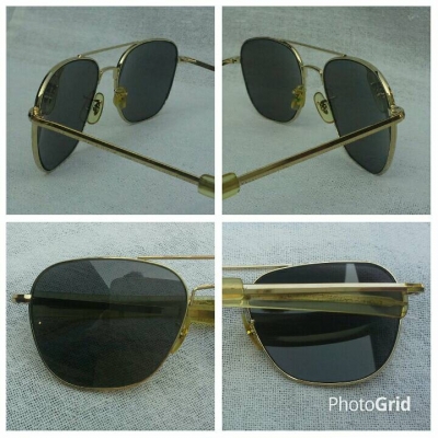 แว่นตาอเมริกันเสืออากาศ 24 K วินเทจยุค &#039;70s หายาก ! ไซซ์มาตรฐาน - ใหญ่ 145 mm โมเดลอมตะมาดเข้ม 