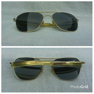แว่นตาอเมริกันเสืออากาศ 24 K วินเทจยุค &#039;70s หายาก ! ไซซ์มาตรฐาน - ใหญ่ 145 mm โมเดลอมตะมาดเข้ม 