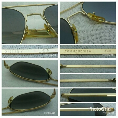 แว่นตาอเมริกันเสืออากาศ 24 K วินเทจยุค &#039;70s หายาก ! ไซซ์มาตรฐาน - ใหญ่ 145 mm โมเดลอมตะมาดเข้ม 