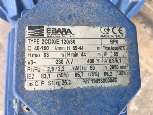 ขายปั๊มน้ำหอยโข่งหัวสแตนเลส 2ใบพัด Ebara 3HP. 380V made in Italy หายาก สภาพสวย หมุนนิ่ม พร้อมใช้งาน