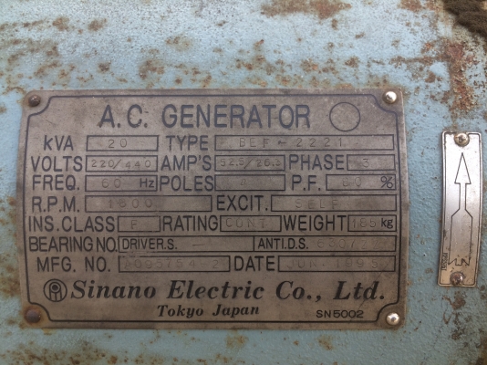 ขายไดปั่นไฟ  20 kVA (16kW)  Brushless (บัลเลท) มือ2 เก่าญี่ปุ่น