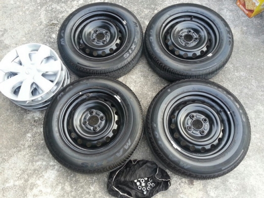 กะทะ14 ดุมกลางใหญ่4รู100 + ยาง MAXXIS 165/70/14 ปี13 ป้ายแดง