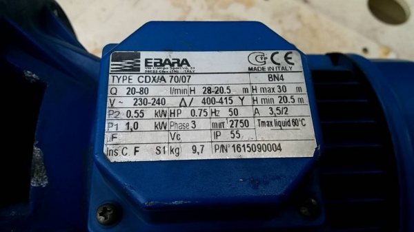 ปั๊มน้ำ Ebara สามเฟส 380V ขนาด 1 แรง