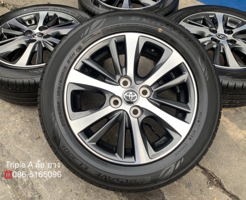 ล้อแม็กป้ายแดง Toyota Yaris Ativ ขอบ 15 สีเทาหน้าเงา พร้อมยางป้ายแดง 185-60-15 Dunlop แม็กสวยกริ๊บ ดอกยางมีตุ่ม
