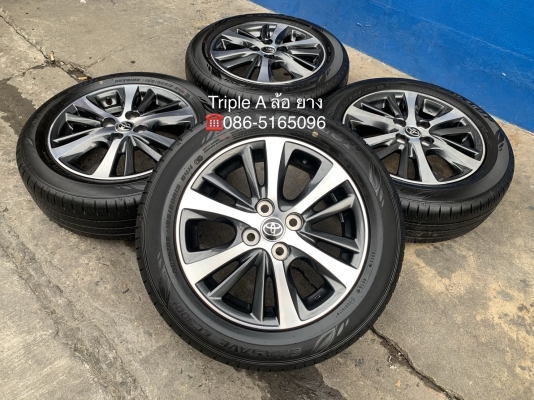 ล้อแม็กป้ายแดง Toyota Yaris Ativ ขอบ 15 สีเทาหน้าเงา พร้อมยางป้ายแดง 185-60-15 Dunlop แม็กสวยกริ๊บ ดอกยางมีตุ่ม