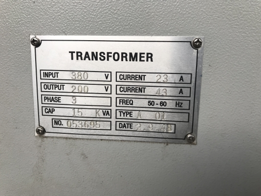 ขายหม้อแปลงไฟฟ้า 15KVA ไฟเข้า 380V 3สาย ไฟออก 200V 3สาม  ใช้คุมเครื่องจักรญี่ปุ่น สภาพสวยมาก พร้อมใช้งาน