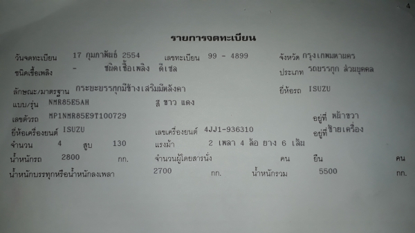 isuzu NMR 4JJ130Turbo ปี 54 สภาพสวย ไมล์ 7x,xxx พร้อมใช้งาน