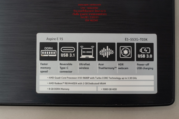 โน้ตบุ๊ค Acer รุ่น E5-530G-T03K AMD A10-9600P Ram8G HDD 1TB SSD 120 GBที่ชาร์ท กระเป๋า สภาพใหม่