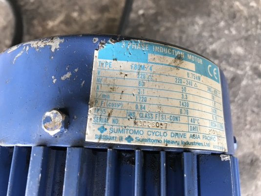 ( เหลือ 1ตัวครับ )ขายมอเตอร์เกียร์ Cycro drive Sumitomo 1HP. 380V made in Japan อัตราทด 1:87 เพลาออกประมาณ 16รอบต่อนาที สภาพสวยเดิมๆ หมุนนิ่ม พร้อมใช้งาน มี 6ตัวครับ ราคาตัวละ 4,300 บาท