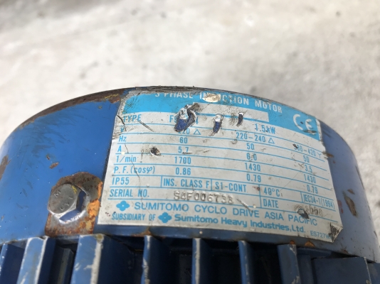 ขายมอเตอร์เกียร์ Cycro drive Sumitomo 2HP. 380V อัตราทด 1:87 made in Japan เพลาออกประมาณ 16 รอบต่อนาที เพลาใหญ่แรงบิกเยอะ สภาพสวยเดิมๆ หมุนนิ่ม พร้อมใช้งาน ขายมอเตอร์เกียร์ Cycro drive Sumitomo 2HP. 380V อัตราทด 1:87 made in Japan เพลาออกประมาณ 16 รอบต่อนาที เพลาใหญ่แรงบิกเยอะ สภาพสวยเดิมๆ หมุนนิ่ม พร้อมใช้งาน