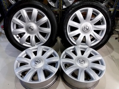 6500/4วง ล้อNissanเทียน่า17นิ้ว 5รู114 กว้าง7 ET45มียาง215 55 17 ดอกเต็มให้2เส้น.ใส่กะบะเก๋งได้หมด ต