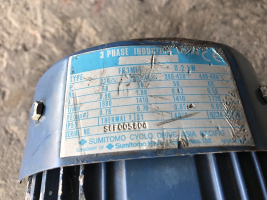 ขายมอเตอร์เกียร์ Cycro drive Sumitomo 1/3HP. 380V อัตราทด 1:21 made in Japan เพลาออกประมาณ 70รอบต่อนาที สภาพสวย หมุนนิ่ม พร้อมใช้งาน
